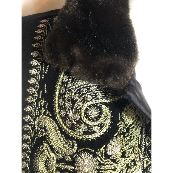 LINDA ALLARD ELLEN TRACY Wool Vest Embroidered Black Faux Fur Collar Small - Picture 6 of 12